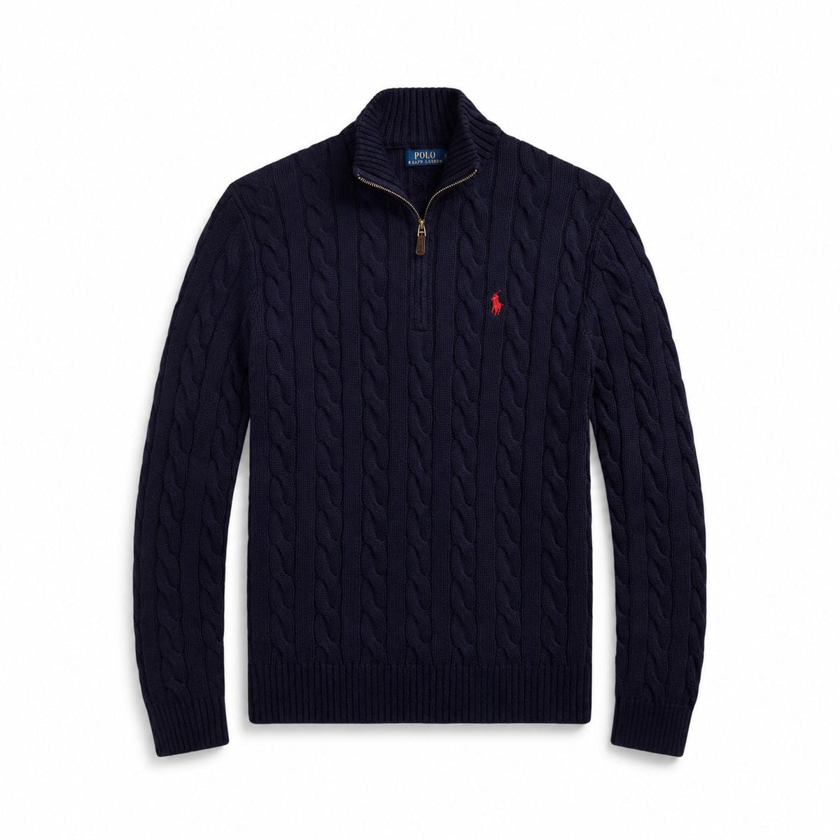 Ralph Lauren Chunky Cable-Knit Baumwoll-Pullover Mit Viertel-Reißverschluss