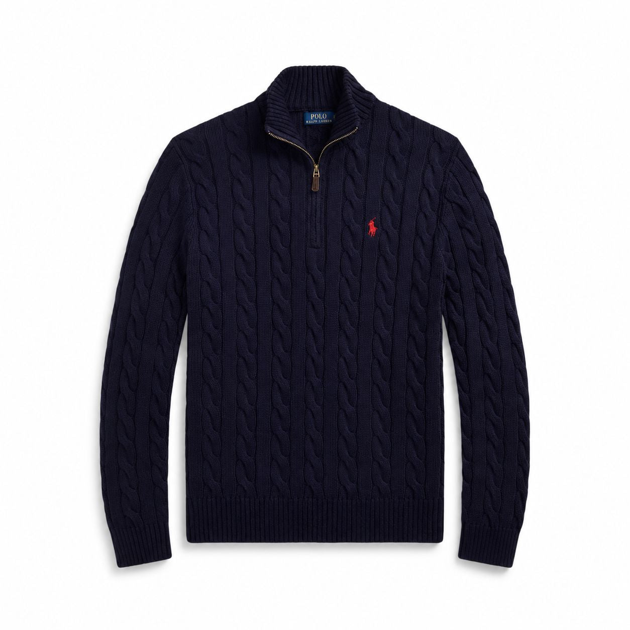 Ralph Lauren Chunky Cable-Knit Baumwoll-Pullover Mit Viertel-Reißverschluss