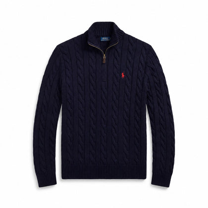 Ralph Lauren Chunky Cable-Knit Baumwoll-Pullover Mit Viertel-Reißverschluss