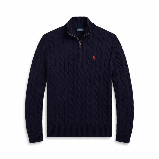 Ralph Lauren Chunky Cable-Knit Baumwoll-Pullover Mit Viertel-Reißverschluss