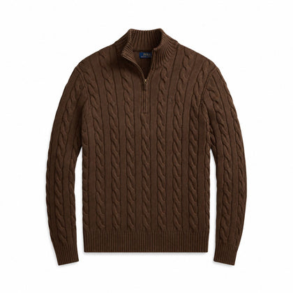 Ralph Lauren Chunky Cable-Knit Baumwoll-Pullover Mit Viertel-Reißverschluss