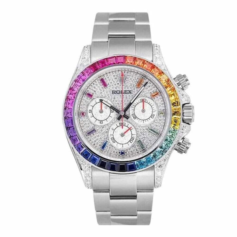 Rolex Daytona 18kt Weißgold Mit Diamant-Besatz Custom Rainbow 116509
